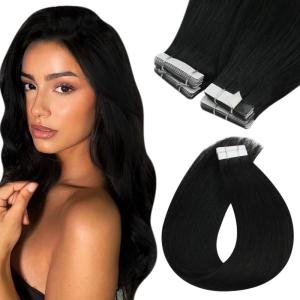 Sunny Hair Tape in Hair Extensions Human Hair 12inch Hair Extensions Real Human Hair Tape in Extensions for Women Solid Black Virgin Hair Natural Straight Skin Weft Double Sided Tapes 20Pcs 30g
