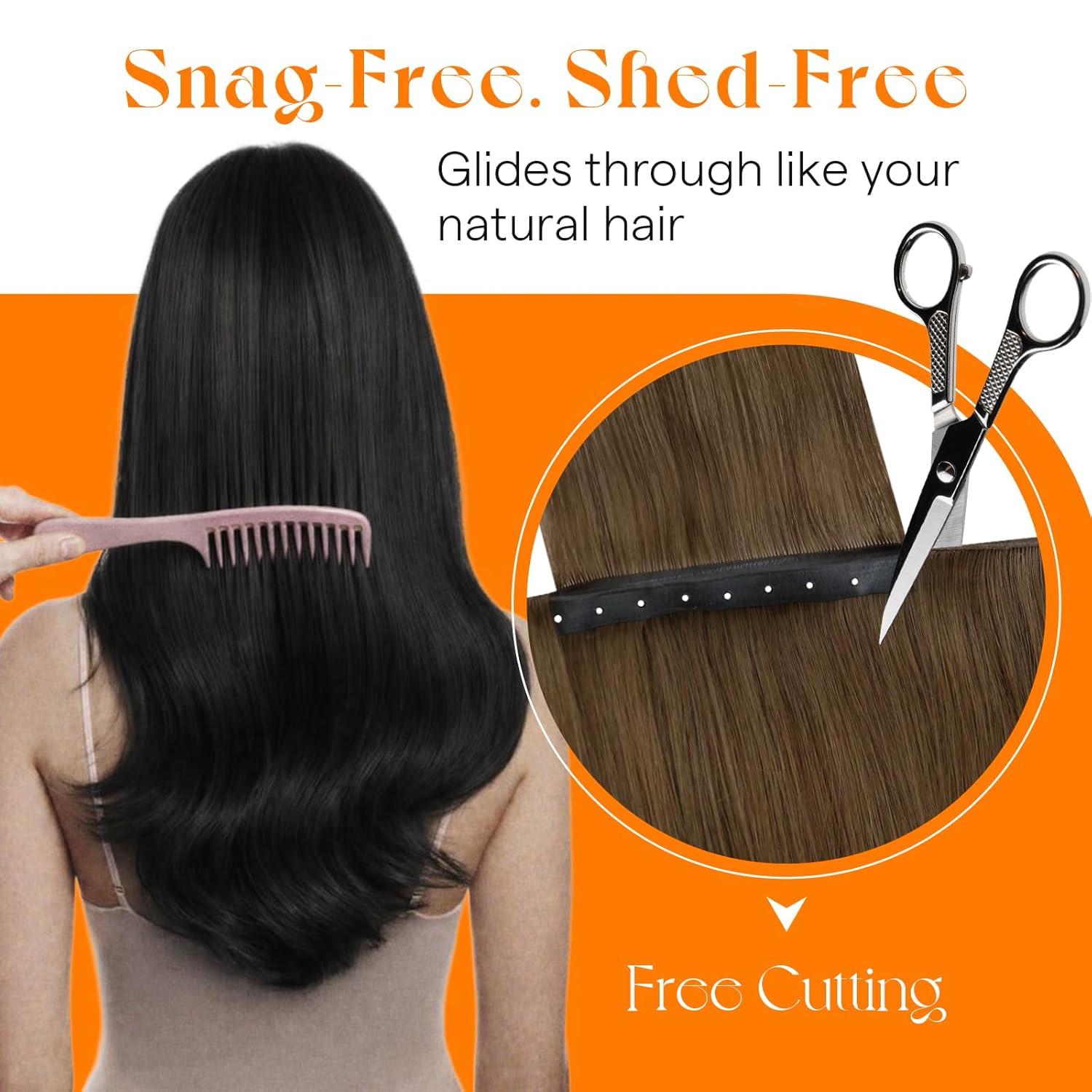 imageSunny Hair Butterfly Hair Extensions Natural Black Genius Weft Human Hair Extensions DoubleSided Seamless Invisible Weave PU Weft with Micro HandTied Look for Women 20Inch 100G8Light Brown