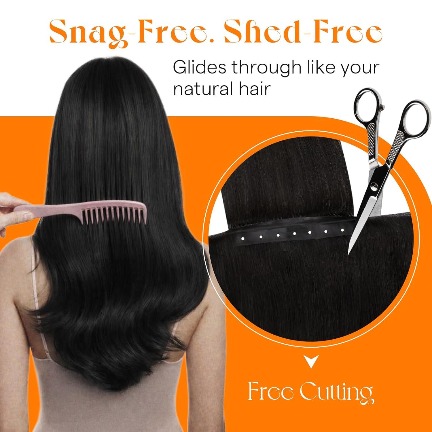 imageSunny Hair Butterfly Hair Extensions Natural Black Genius Weft Human Hair Extensions DoubleSided Seamless Invisible Weave PU Weft with Micro HandTied Look for Women 20Inch 100G2Darkest Brown