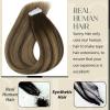 Sunny Hair Tape in Hair Extensions Real Human Hair Invisible Remy Hair Extensions Tape ins for Women Dark Brown Ombre Caramel Blonde Balayage 16 inch 20Pcs 50G