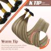 Sunny K Tip Hair Extensions Real Human Hair Straight Ktip Human Hair Extensions Light Brown Balayage Ash Brown with Highlight Keratin Hair Extensions Human Hair Add Volume 16inch 50g