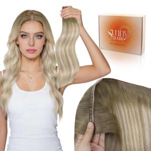 Sunny Hair Butterfly Hair Extensions Natural Black Genius Weft Human Hair Extensions Double-Sided Seamless Invisible Weave PU Weft with Micro Hand-Tied Look for Women 20Inch 100G(#SUN-Ash Blonde Ombre Blonde)