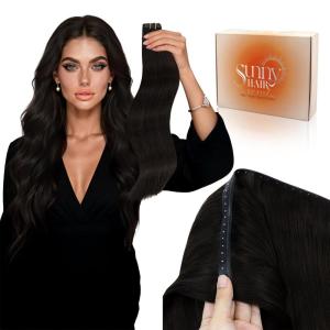 Sunny Hair Butterfly Hair Extensions Natural Black Genius Weft Human Hair Extensions Double-Sided Seamless Invisible Weave PU Weft with Micro Hand-Tied Look for Women 20Inch 100G(#2-Darkest Brown)