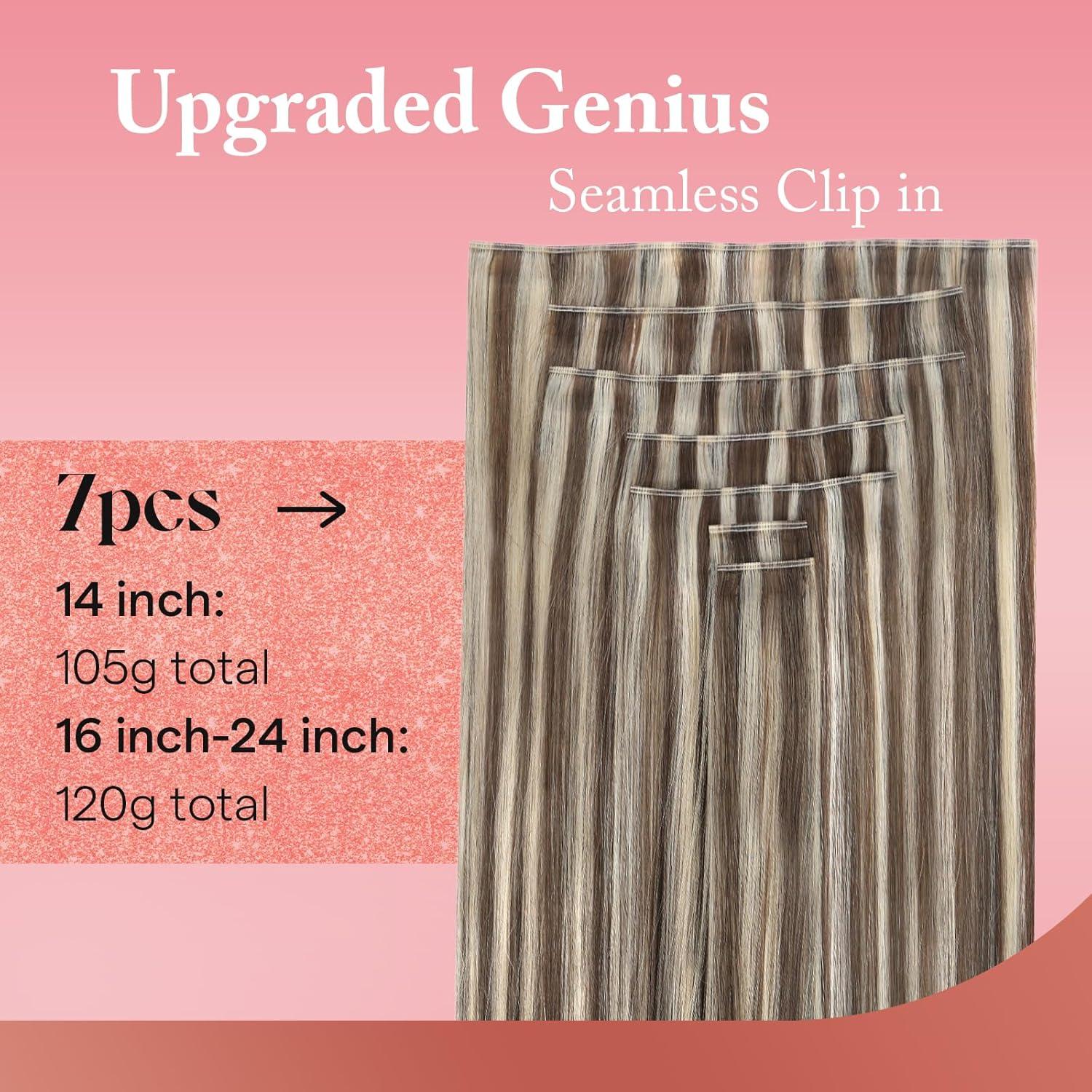 imageVe Sunny Scalp Clip in Hair Extensions Real Human Hair Medium Brown Ombre Hair Extensions Clip ins Balayage Caramel Blonde Thinning Hair Fill ins Extensions 18 Inch 90g 4pcsClip2 P860 Midnight Frost Blonde