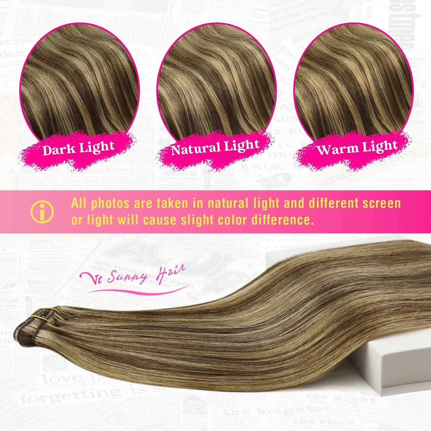 imageVe Sunny Scalp Clip in Hair Extensions Real Human Hair Medium Brown Ombre Hair Extensions Clip ins Balayage Caramel Blonde Thinning Hair Fill ins Extensions 18 Inch 90g 4pcsClip3 P427 Espresso Caramel Swirl