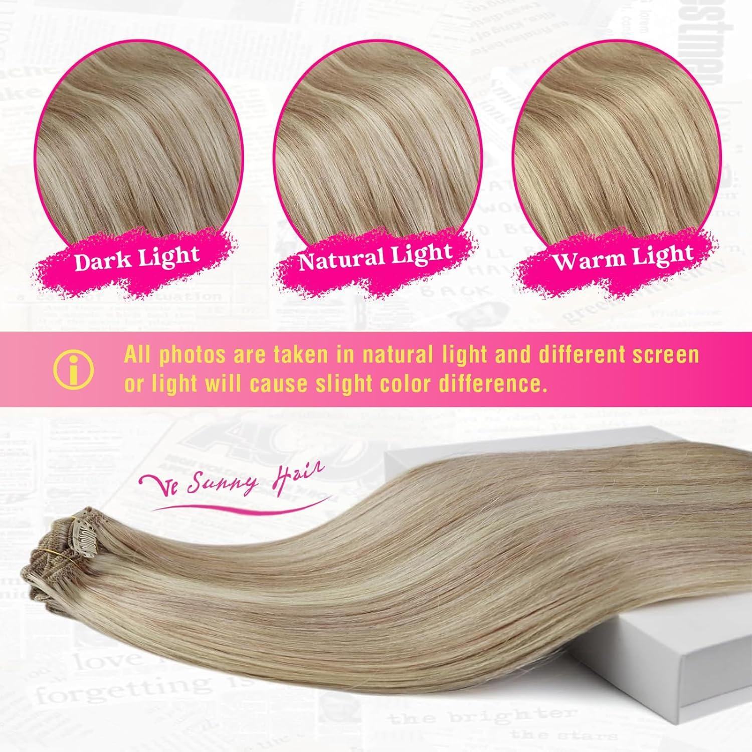 imageVe Sunny Scalp Clip in Hair Extensions Real Human Hair Medium Brown Ombre Hair Extensions Clip ins Balayage Caramel Blonde Thinning Hair Fill ins Extensions 18 Inch 90g 4pcsClip3 P18613 Honeyed Strawberry Blonde