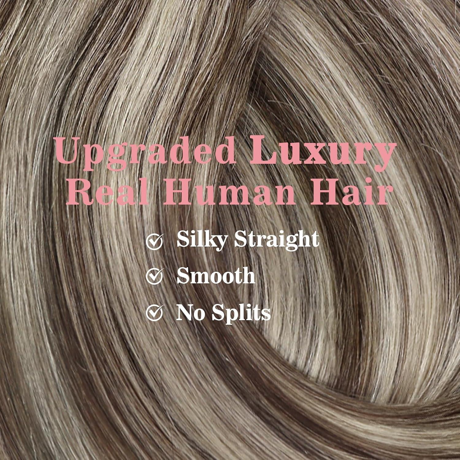 imageVe Sunny Scalp Clip in Hair Extensions Real Human Hair Medium Brown Ombre Hair Extensions Clip ins Balayage Caramel Blonde Thinning Hair Fill ins Extensions 18 Inch 90g 4pcsClip2 P860 Midnight Frost Blonde