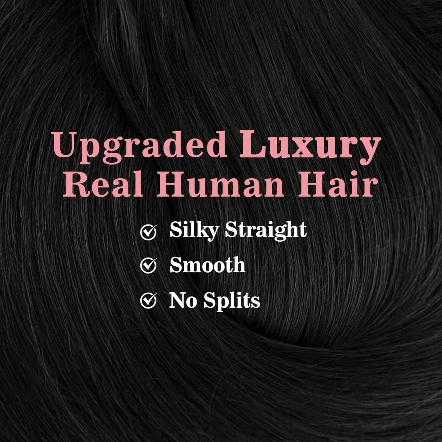 imageVe Sunny Scalp Clip in Hair Extensions Real Human Hair Medium Brown Ombre Hair Extensions Clip ins Balayage Caramel Blonde Thinning Hair Fill ins Extensions 18 Inch 90g 4pcsClip9 1B Natural Black