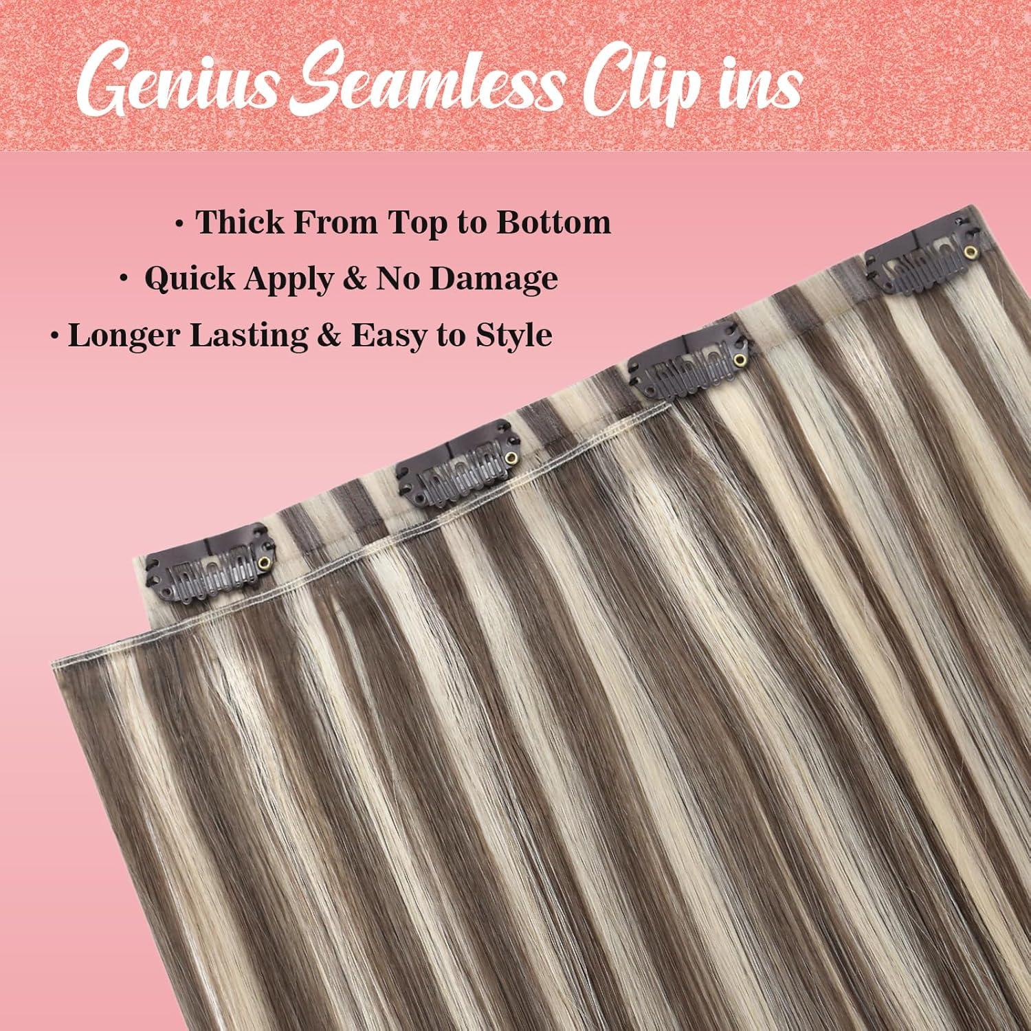 imageVe Sunny Scalp Clip in Hair Extensions Real Human Hair Medium Brown Ombre Hair Extensions Clip ins Balayage Caramel Blonde Thinning Hair Fill ins Extensions 18 Inch 90g 4pcsClip2 P860 Midnight Frost Blonde