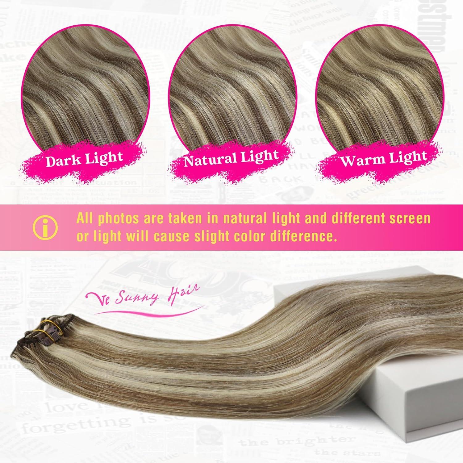 imageVe Sunny Scalp Clip in Hair Extensions Real Human Hair Medium Brown Ombre Hair Extensions Clip ins Balayage Caramel Blonde Thinning Hair Fill ins Extensions 18 Inch 90g 4pcsClip2 P860 Midnight Frost Blonde
