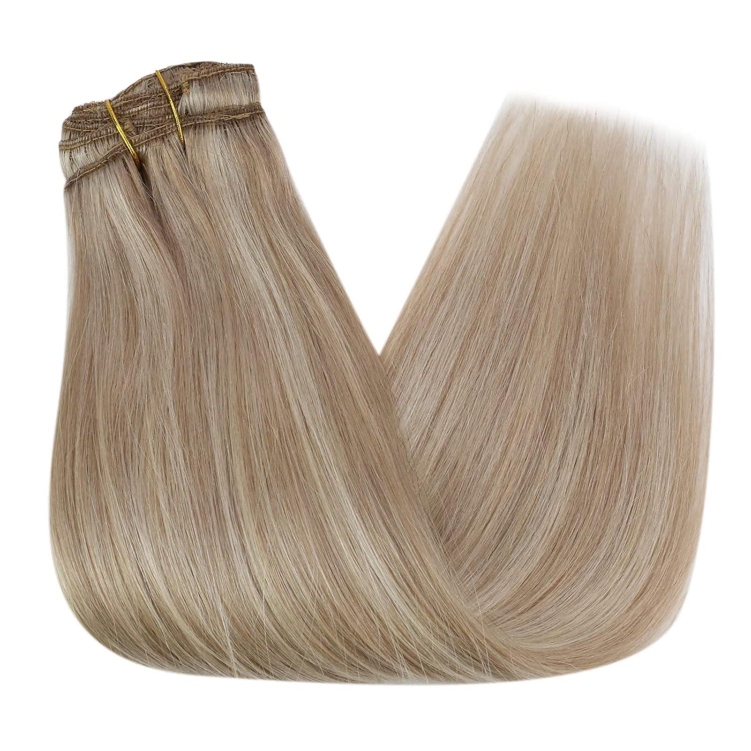 imageVe Sunny Scalp Clip in Hair Extensions Real Human Hair Medium Brown Ombre Hair Extensions Clip ins Balayage Caramel Blonde Thinning Hair Fill ins Extensions 18 Inch 90g 4pcsClip3 P18613 Honeyed Strawberry Blonde