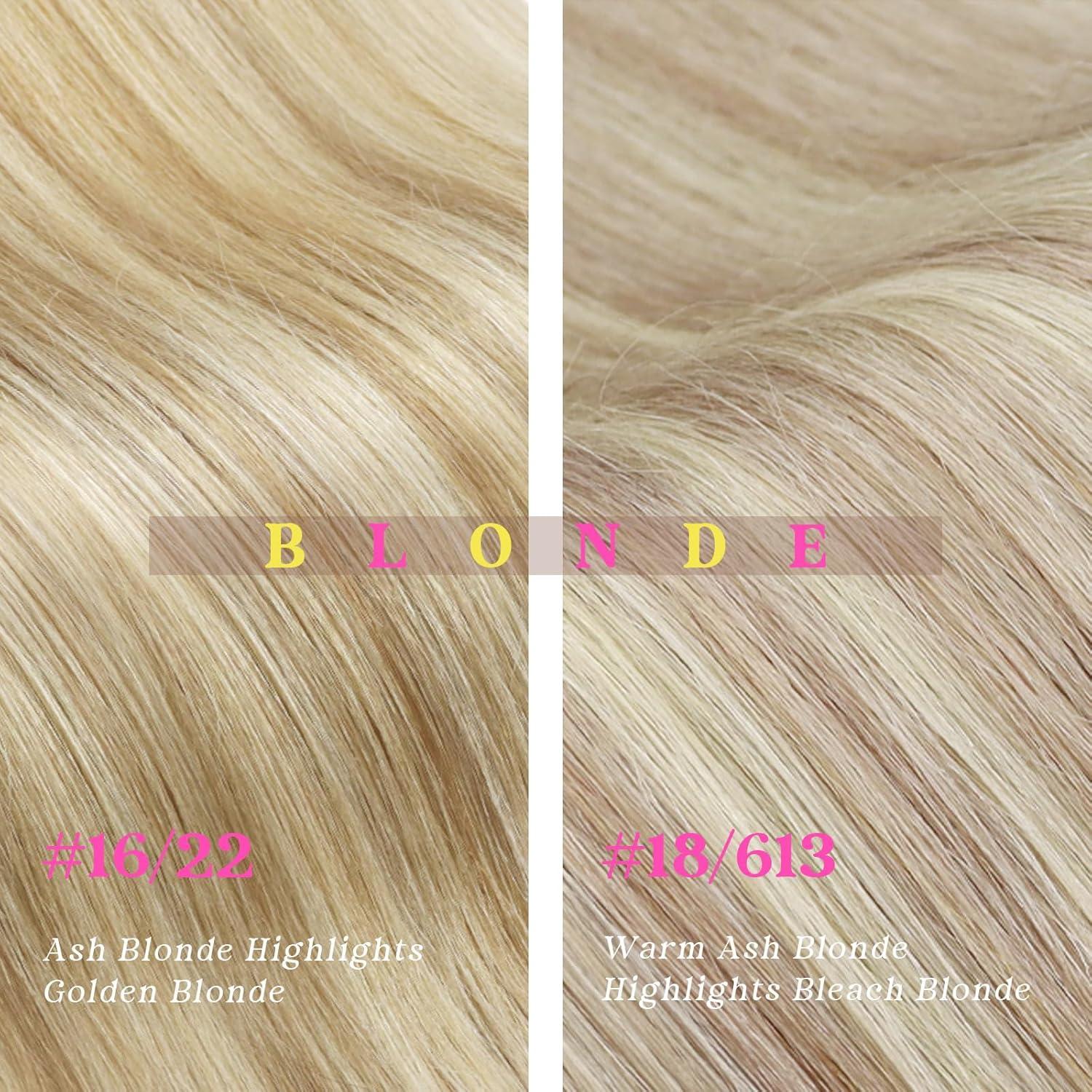 imageVe Sunny Scalp Clip in Hair Extensions Real Human Hair Medium Brown Ombre Hair Extensions Clip ins Balayage Caramel Blonde Thinning Hair Fill ins Extensions 18 Inch 90g 4pcsClip6 P18A613 Powder Snow Blonde Highlight