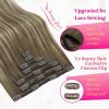 Ve Sunny Scalp Clip in Hair Extensions Real Human Hair Medium Brown Ombre Hair Extensions Clip ins Balayage Caramel Blonde Thinning Hair Fill ins Extensions 18 Inch 90g 4pcs(Clip-9 #8/22/8 Light Brown Ombre Balayage Blonde)