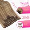 Ve Sunny Scalp Clip in Hair Extensions Real Human Hair Medium Brown Ombre Hair Extensions Clip ins Balayage Caramel Blonde Thinning Hair Fill ins Extensions 18 Inch 90g 4pcs(Clip-2 #P10/16 Golden Brown Highlighted Dark Golden Blonde)