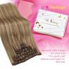 Ve Sunny Scalp Clip in Hair Extensions Real Human Hair Medium Brown Ombre Hair Extensions Clip ins Balayage Caramel Blonde Thinning Hair Fill ins Extensions 18 Inch 90g 4pcs(Clip-2 #P10/16 Golden Brown Highlighted Dark Golden Blonde)