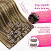 Ve Sunny Scalp Clip in Hair Extensions Real Human Hair Medium Brown Ombre Hair Extensions Clip ins Balayage Caramel Blonde Thinning Hair Fill ins Extensions 18 Inch 90g 4pcs(Clip-3 #P4/27 Espresso Caramel Swirl)