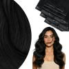 Ve Sunny Scalp Clip in Hair Extensions Real Human Hair Medium Brown Ombre Hair Extensions Clip ins Balayage Caramel Blonde Thinning Hair Fill ins Extensions 18 Inch 90g 4pcs(Clip-9 #1B Natural Black)