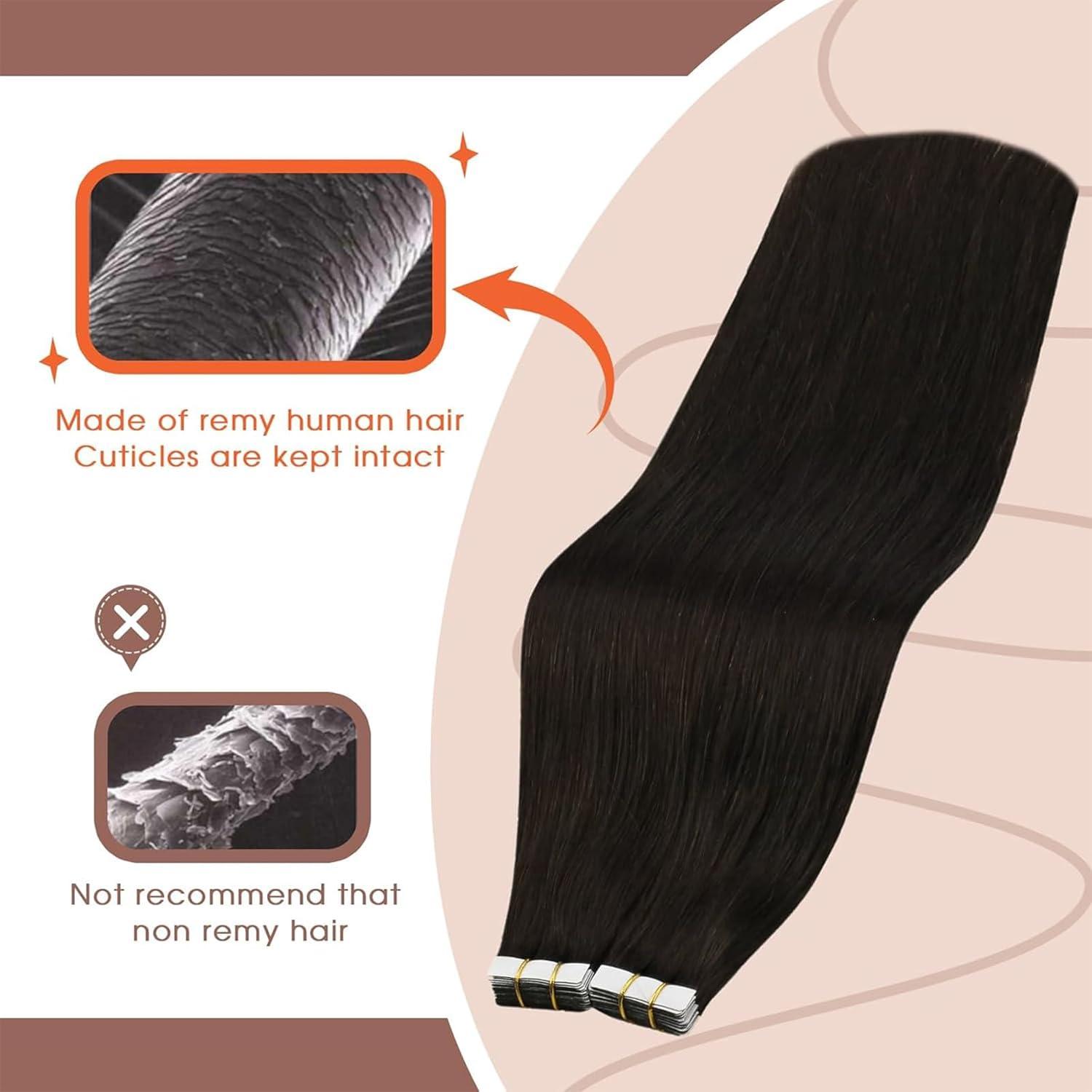 image2 Packs Tape in Hair Extensions and Human Hair Ponytail Dark Brown 80g 14inch