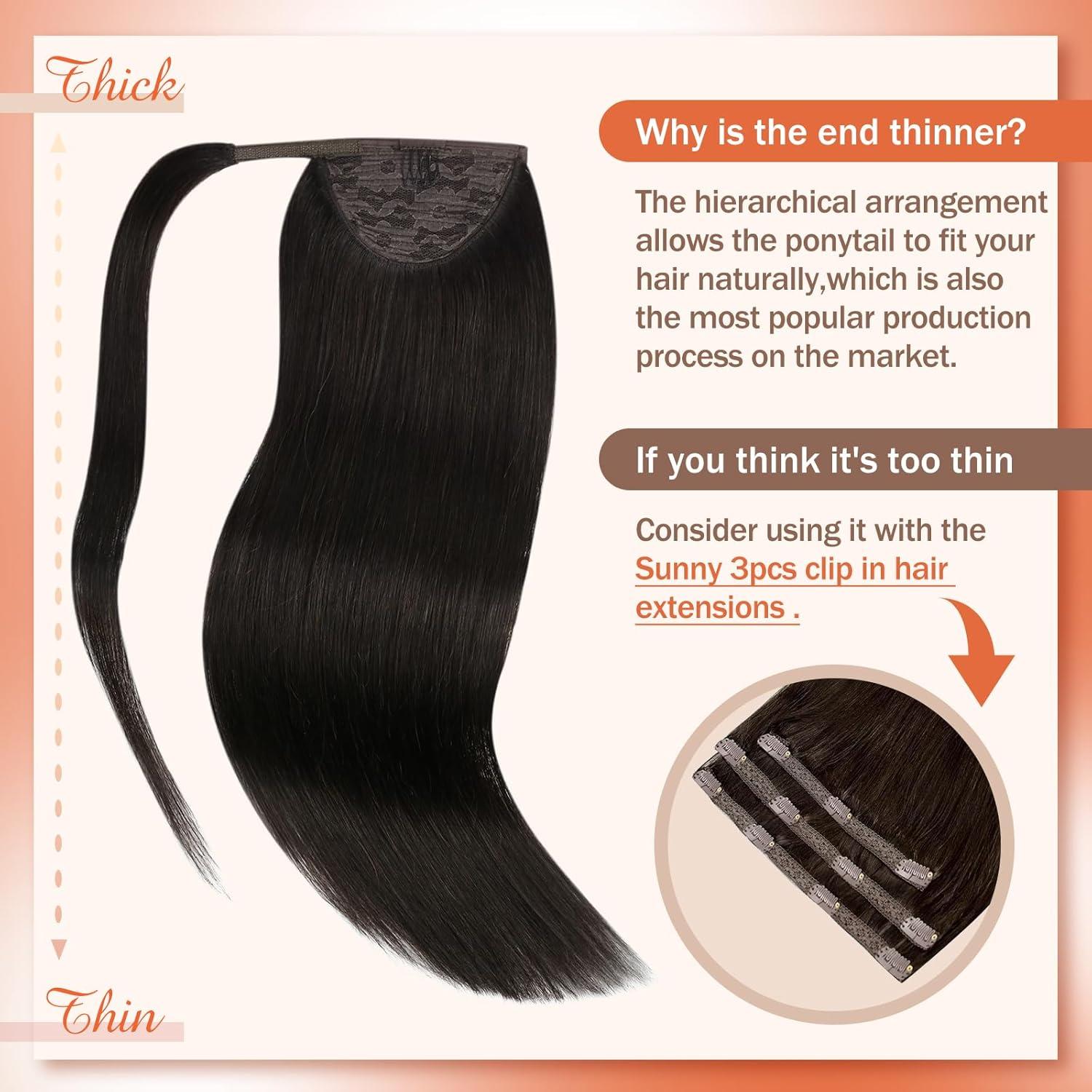 image2 Packs Wire Hair Extensions and Ponytail Extension Human Hair Dark Brown 80G 14Inch