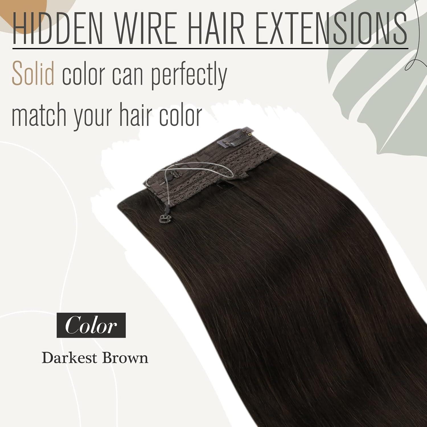 image2 Packs Wire Hair Extensions and Ponytail Extension Human Hair Dark Brown 80G 16Inch