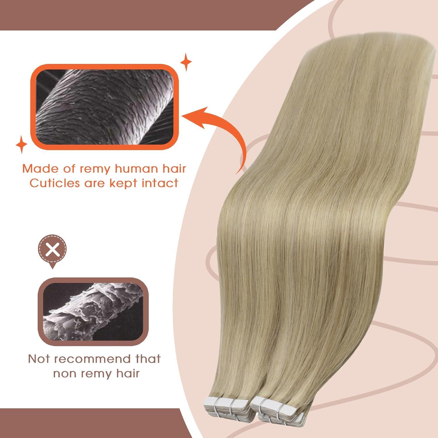 imageBundle 2Packs Tape in Hair Extensions and Ponytail Hair Extensions Blonde Highlight 14inch 80G