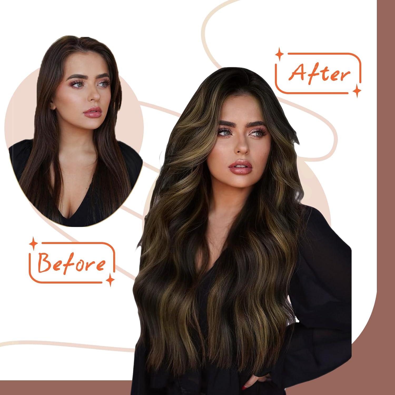 imageBundle 2Packs Tape in Hair Extensions and Ponytail Hair Extensions Dark Brown 18inch 80G