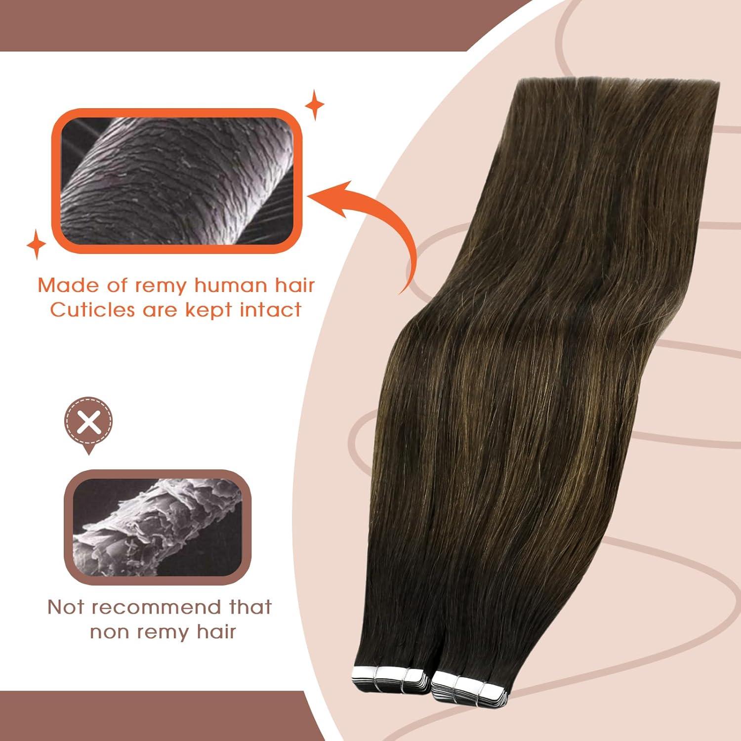 imageBundle 2Packs Tape in Hair Extensions and Ponytail Hair Extensions Dark Brown 18inch 80G