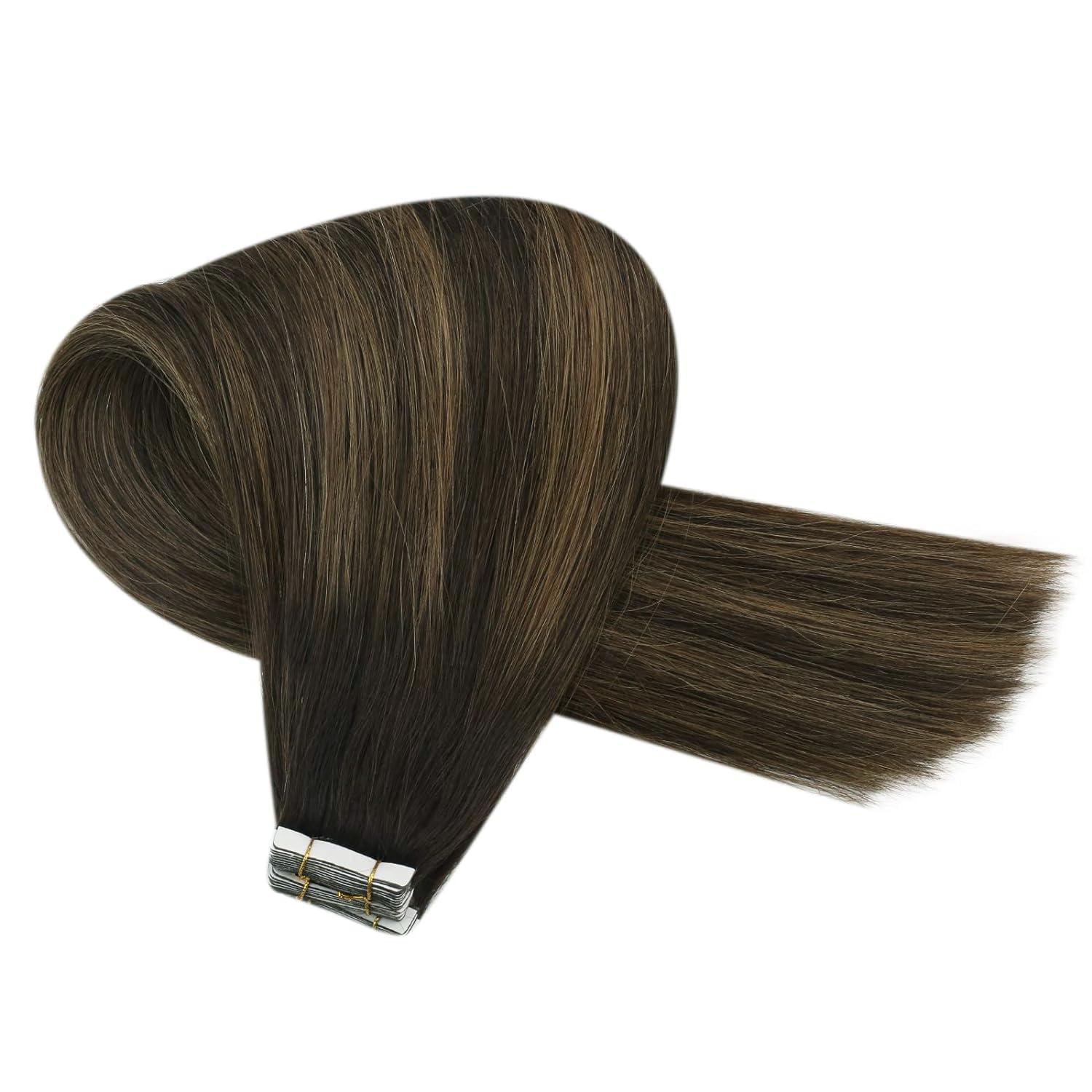 imageBundle 2Packs Tape in Hair Extensions and Ponytail Hair Extensions Dark Brown 18inch 80G