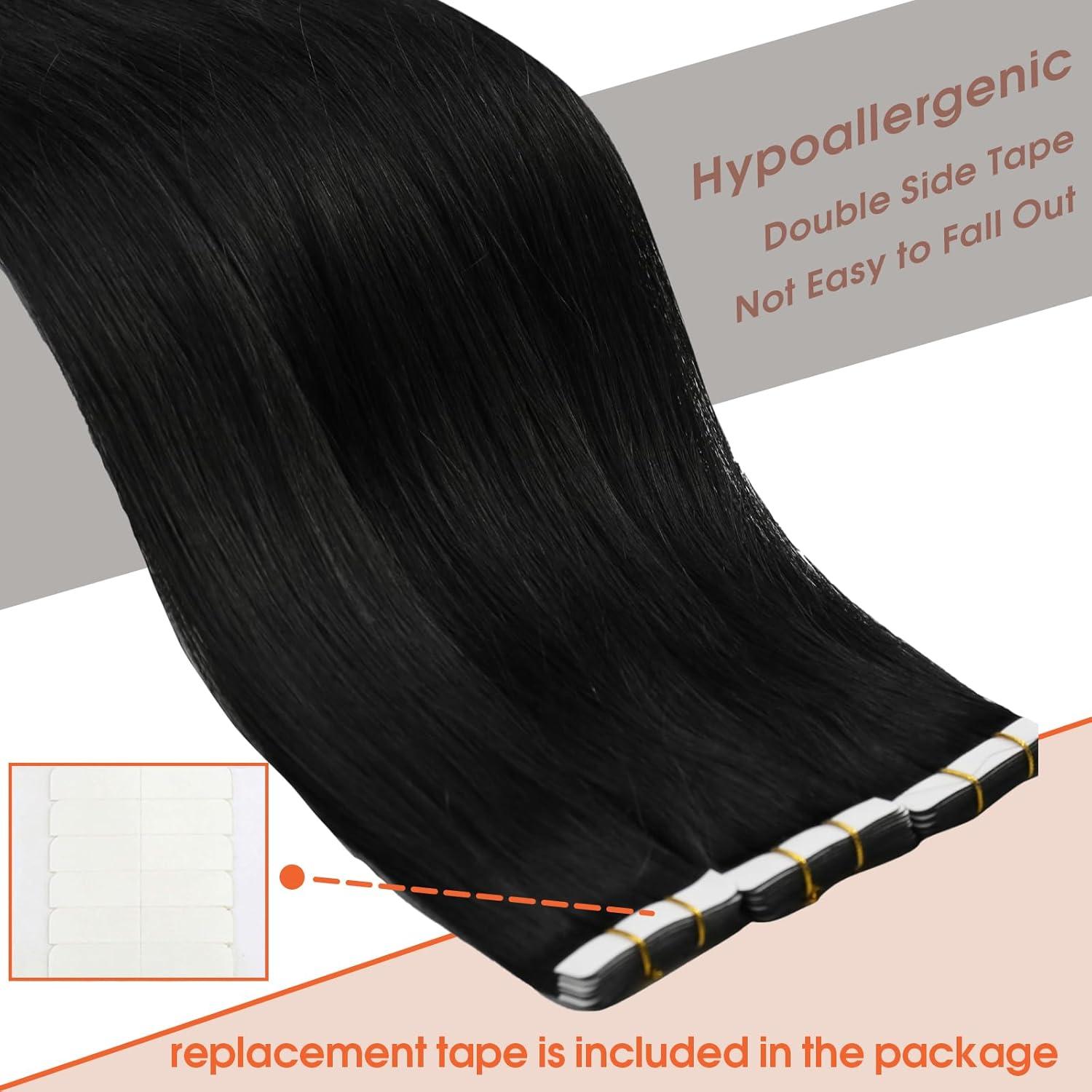 imageBundle 2Packs Tape in Hair Extensions and Ponytail Hair Extensions Jet Black 14inch 80G