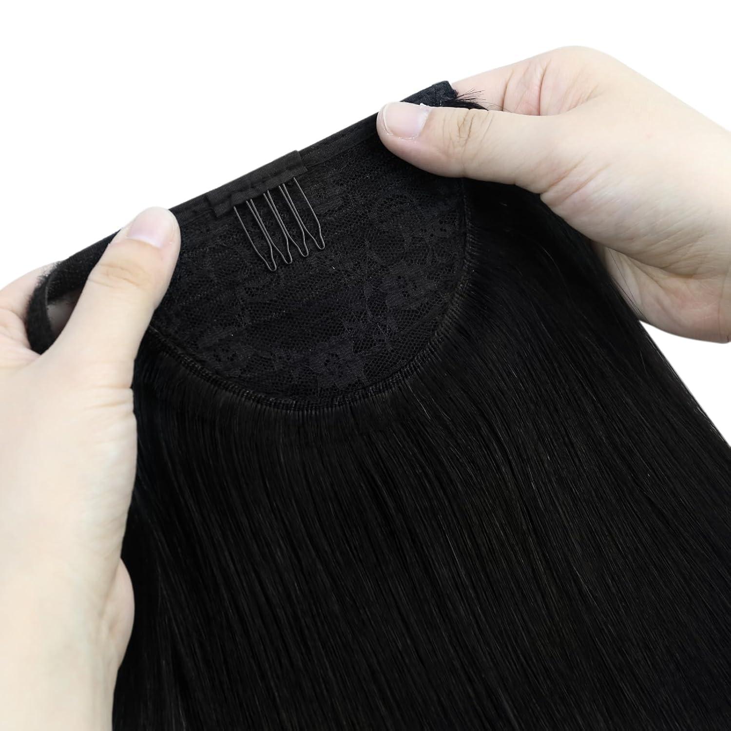 imageBundle 2Packs Tape in Hair Extensions and Ponytail Hair Extensions Jet Black 14inch 80G