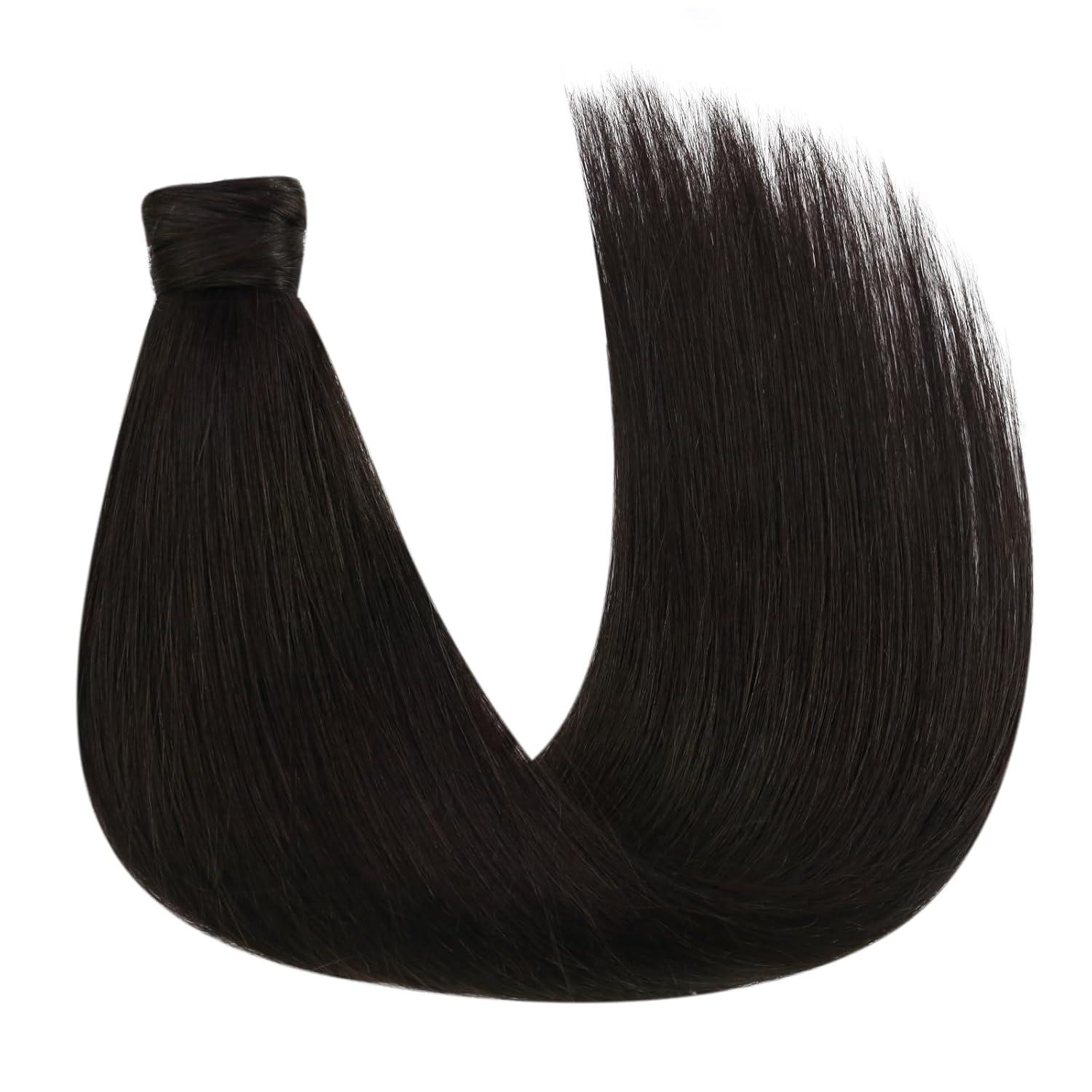 imageSunny and Ve Sunny Tape in Hair Extensions and Human Hair Ponytail Dark Brown 130G