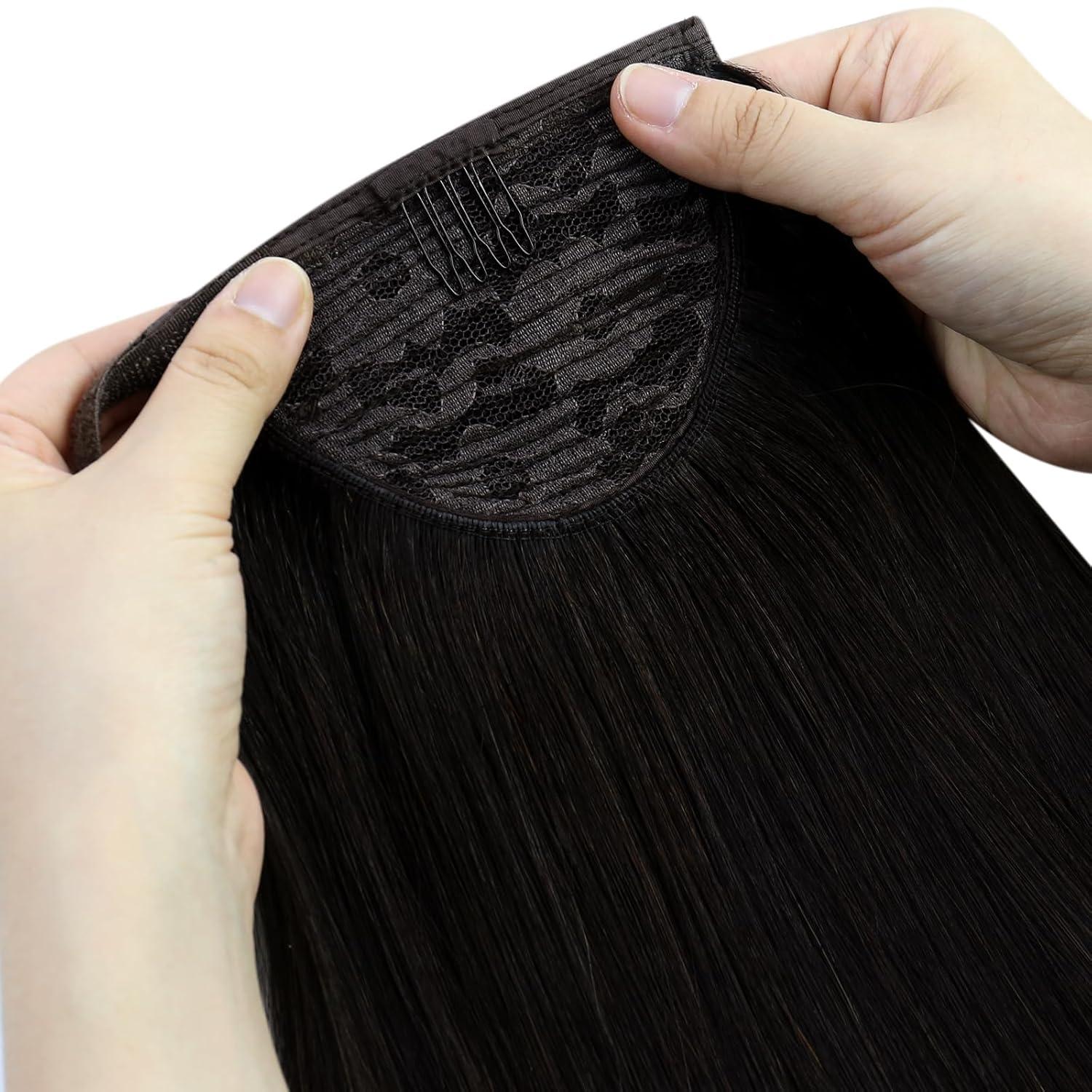 imageSunny and Ve Sunny Tape in Hair Extensions and Human Hair Ponytail Dark Brown 130G