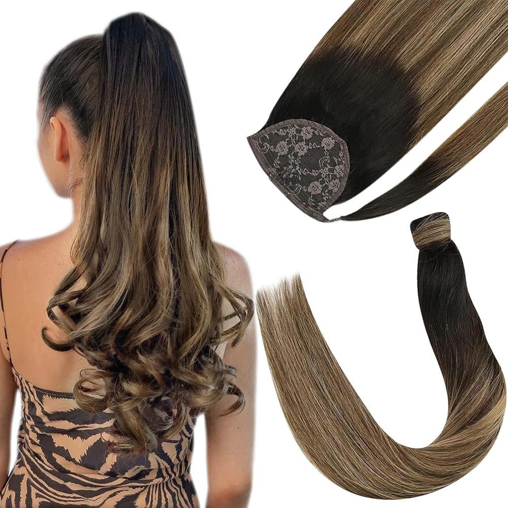 imageBundle 2Packs Clip in Hair Extensions 1B427 16inch 7Pcs 120G Ponytail Hair Extensions the Same Color 16inch 80G