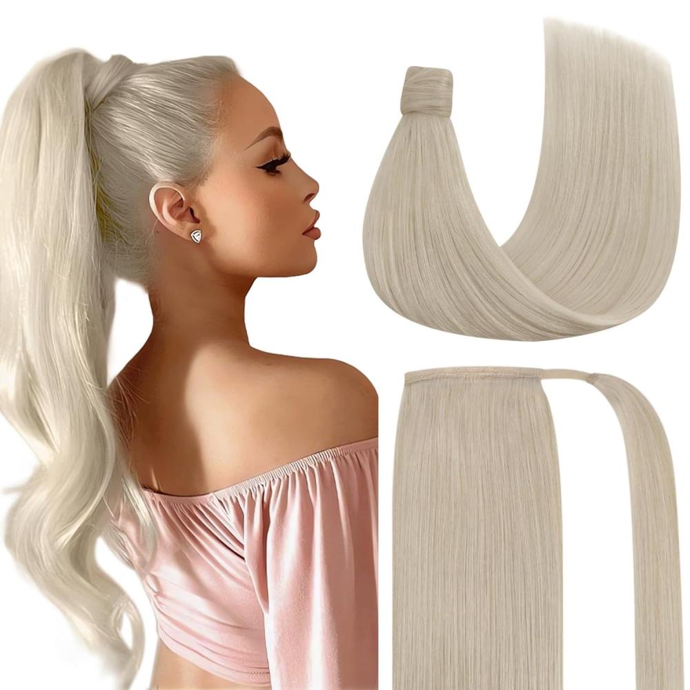 imageBundle 2Packs Wire Hair Extensions 80g and Ponytail Hair Extensions Blonde 22inch 80g