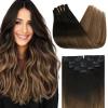 Bundle 2Packs Clip in Hair Extensions #1B/4/27 16inch 7Pcs 120G Ponytail Hair Extensions the Same Color 16inch 80G