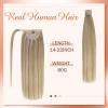 Bundle 2Packs Human Hair Weft Extensions and Ponytail Hair Extensions Blonde Highlight 14inch 80G
