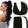2 Packs Tape in Hair Extensions and Ponytail Extension Human Hair Dark Brown 16Inch