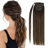 Bundle 2Packs Human Hair Weft Extensions and Ponytail Hair Extensions Brown Ombre 20inch 80G