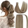 Ve Sunny Real Human Hair Ponytail Extension Highlights Ponytail Hair Extensions Real Human Hair Light Brown Highlights Platinum Blonde Straight Ponytail Extension Human Hair 18inch 80G