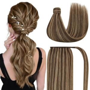 Bundle 2Packs Human Hair Weft Extensions Brown 80G Ponytail Hair Extensions #P4/27 22inch 80G