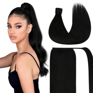 [Sunny and Ve Sunny] Clip in Hair Extensions and Human Hair Ponytail Black 200G