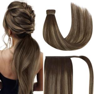 [Sunny and Ve Sunny] Wire Hair Extensions and Human Hair Ponytail Brown Balayage 160G