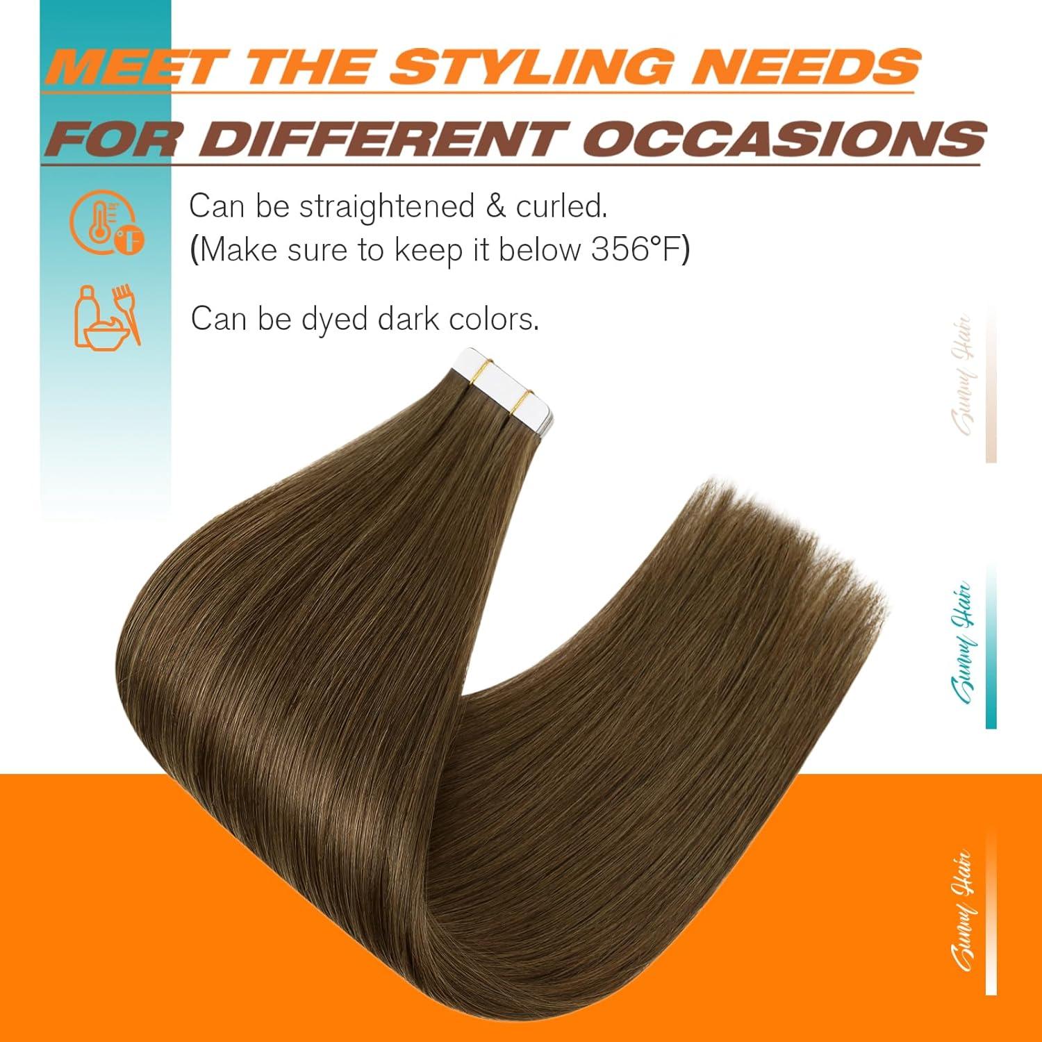 imageSunny Hair 20Pcs 50g 18inch Black Human Hair Extensions Bundle Tape in Hair Extensions with Light Brown Balayage Blonde Hair Extensions Real Human Hair Tape 2 Packs