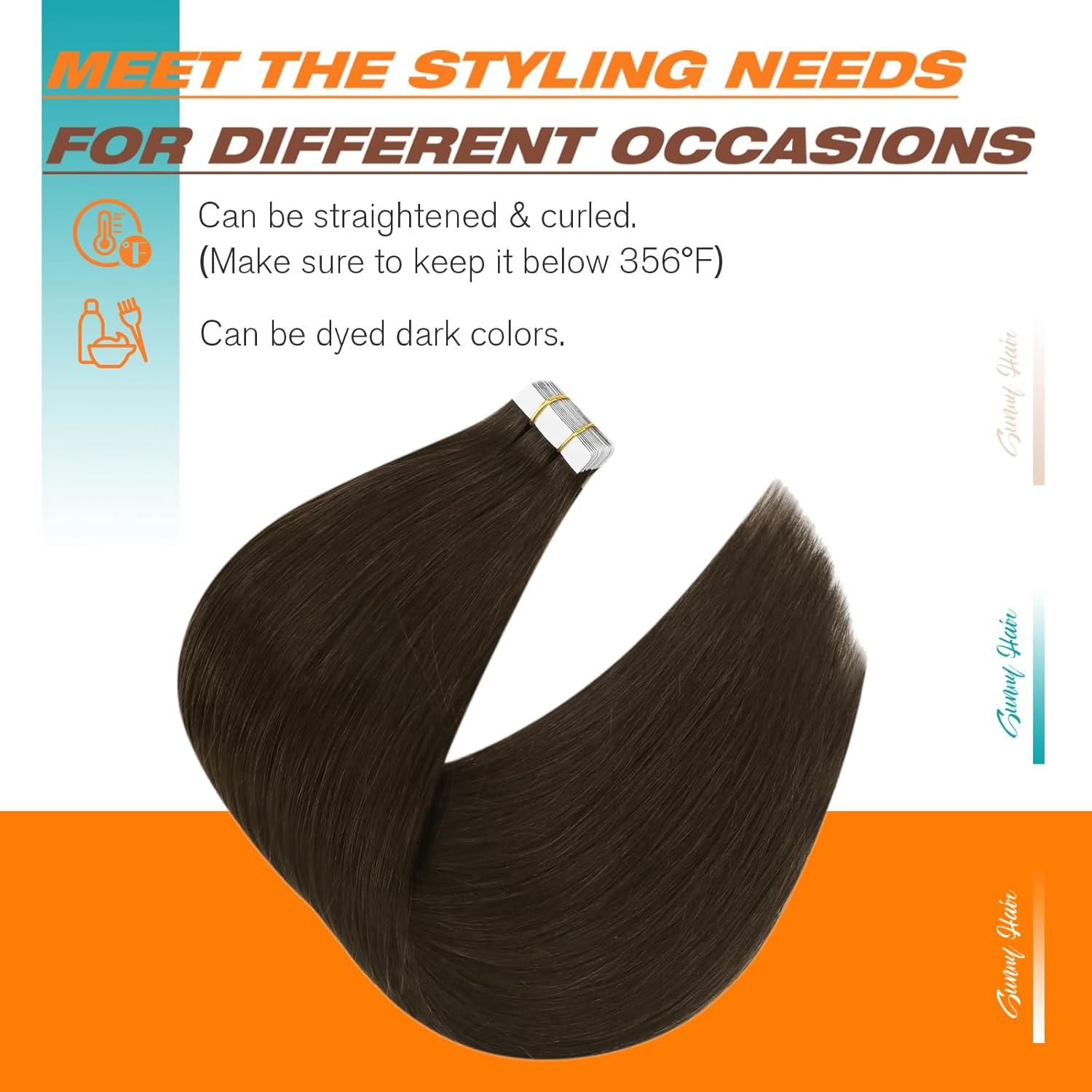 imageSunny Hair 20Pcs 50g 28inch Black Human Hair Extensions Bundle Tape in Hair Extensions with Remy Human Hair Tape in Extensions 2 Packs