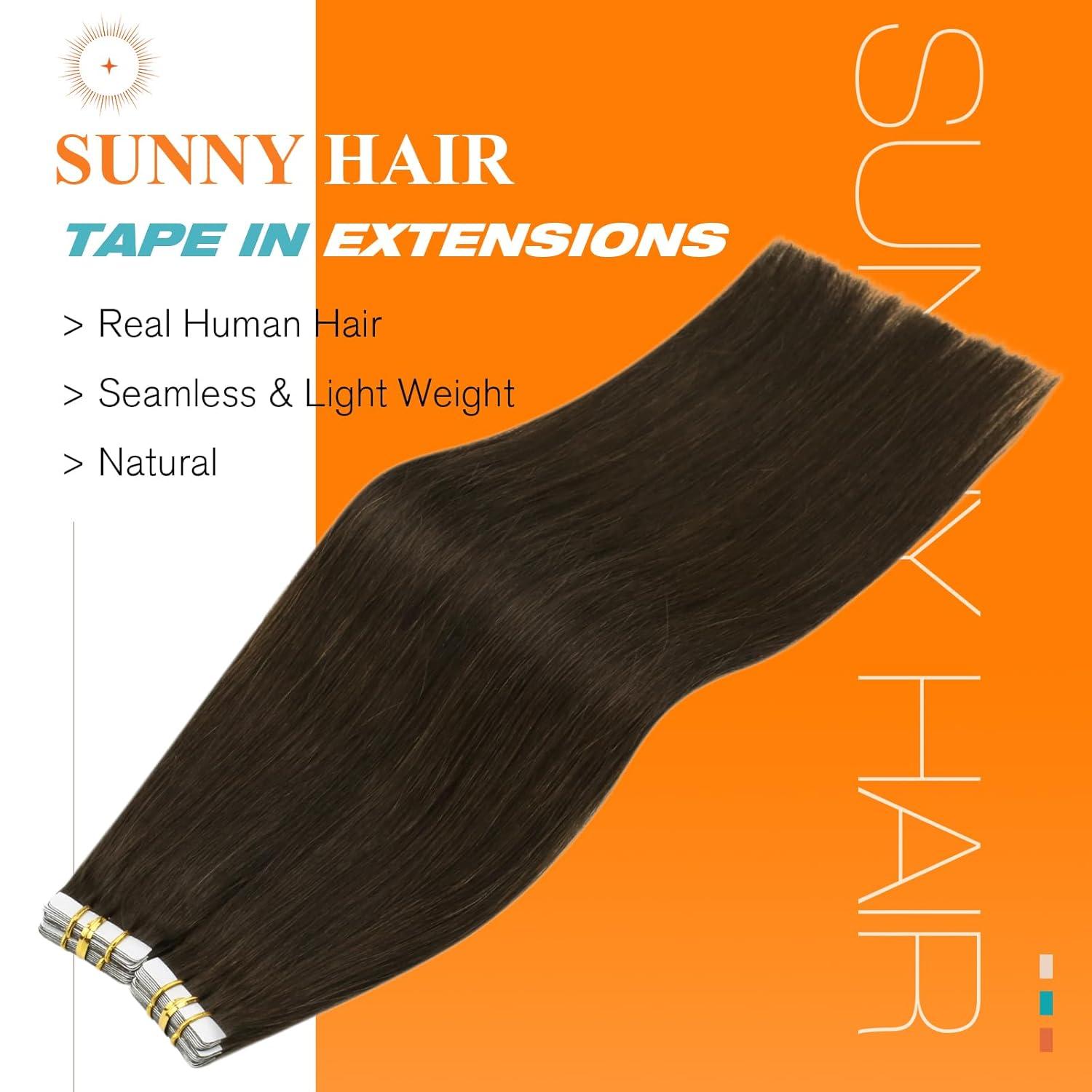 imageSunny Hair 20Pcs 50g 28inch Black Human Hair Extensions Bundle Tape in Hair Extensions with Remy Human Hair Tape in Extensions 2 Packs