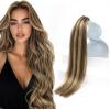 Sunny Hair Tape in Hair Extensions 18 inch 20Pcs Dark Brown Highlight Caramel Blonde Bundle with Genius Weft Hair Extensions Human Hair Dark Brown Roots to Light Brown Mix Blonde 14inch 50g+50g