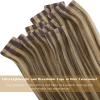 Ve Sunny 14″ Bundle: Brown Tape in Human Hair Extensions 50g + Brown Clip in Extensions Real Human Hair 100g, Dark Brown Highlights Caramel Blonde, Human Hair Extensions, Total 150g 14inch