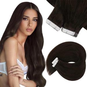2 Packs-Sunny Hair Tape in Hair Extensions Human Hair Darkest Brown Clip in Hair Extensions Brown Human Hair Clip in Extensions 22 Inch