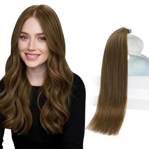 Sunny Hair 20Pcs 50g 18inch Black Human Hair Extensions Bundle Tape in Hair Extensions with Light Brown Balayage Blonde Hair Extensions Real Human Hair Tape 2 Packs