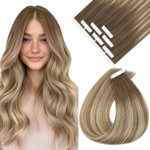 Sunny Hair Tape in Hair Extensions 16inch Human Hair Tape in Extensions Light Brown Balayage Blonde Hair Extensions Real Human Hair Tape in 25g